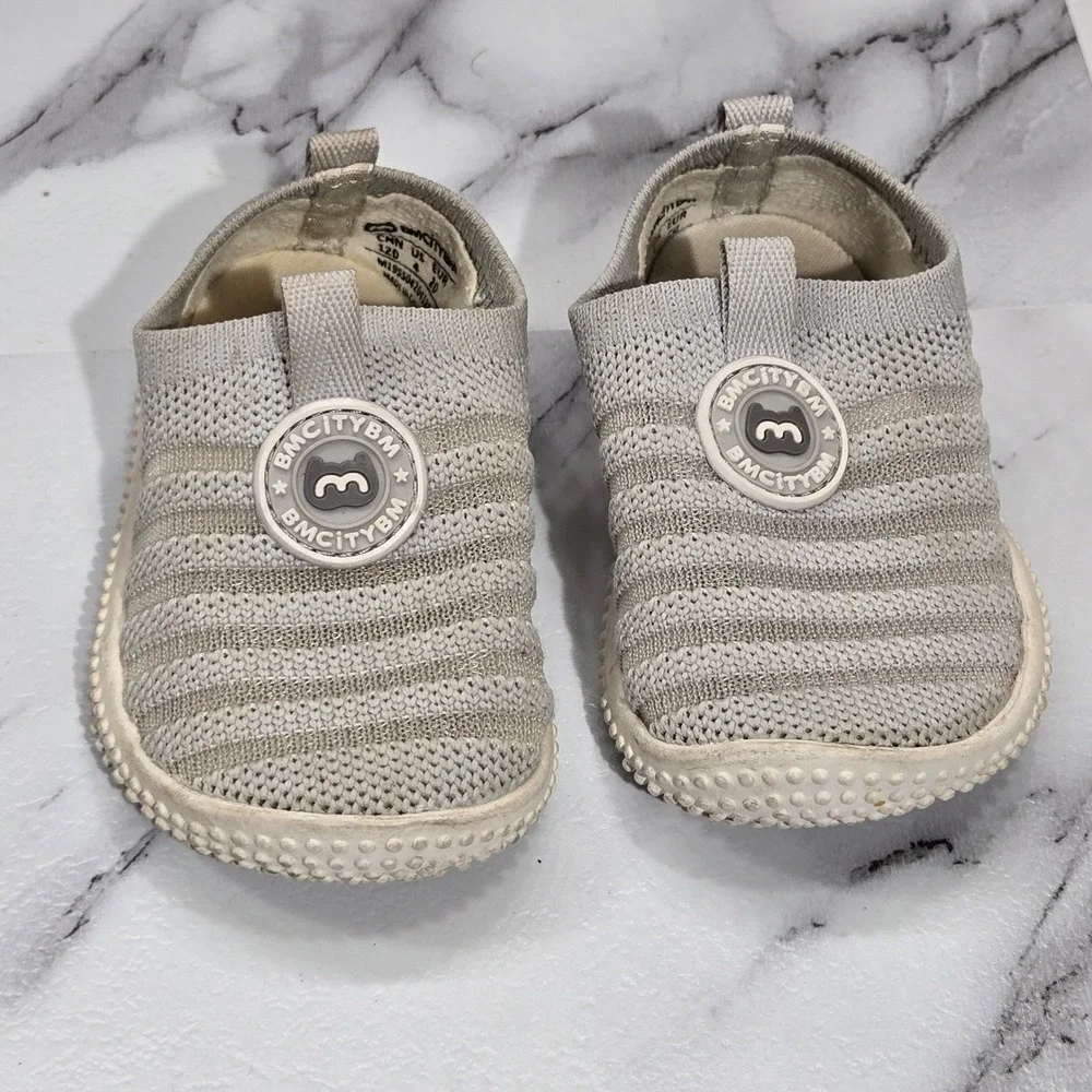 BMCITYBM Toddler Walking Shoes Size 4 Gray Knit Slip On Sneakers First Walker